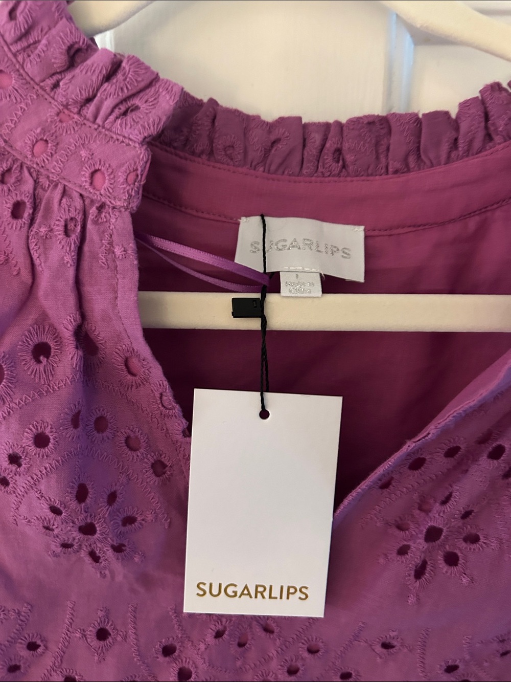 Sugarlips Purple Eyelet Ruffle Mini Dress Size L NWT - Picture 2 of 3